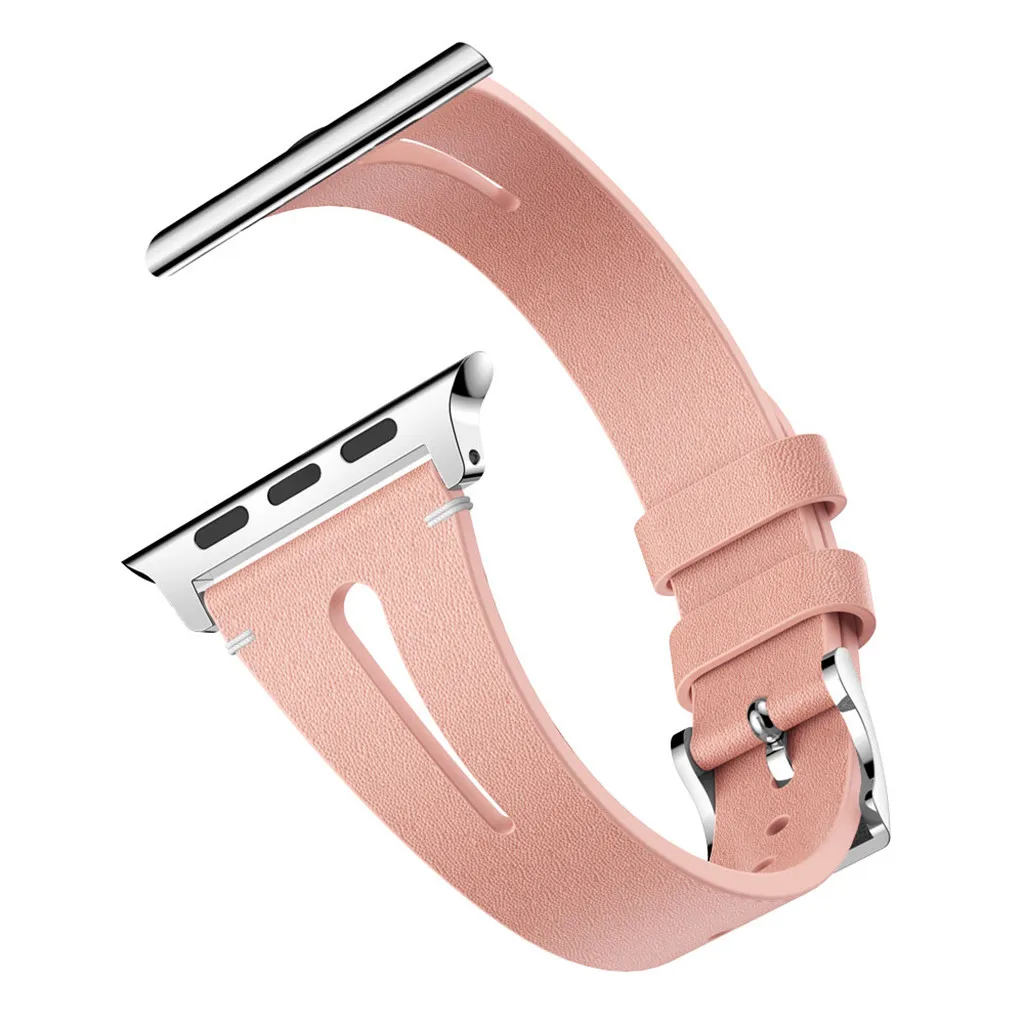 Pink Smart Watch Smartwatch Strap Wrist Band For Apple Watch Series 1/2/3/4 38/40mm Deluxe Leather Denim Bracelet Watch Strap Straps - Color: Pink