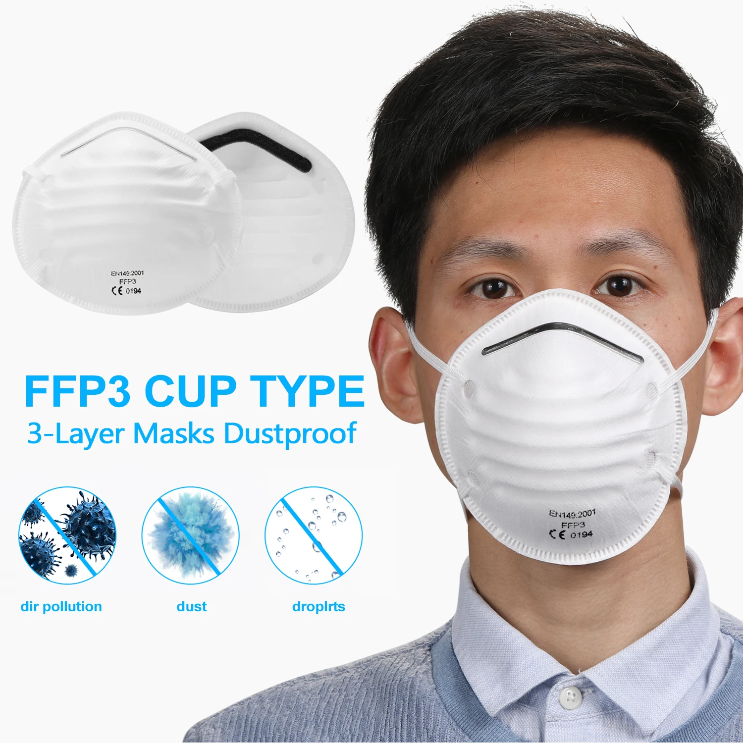 

20pcs FFP3 Mask 4 Layer 99% Filter Mouth Mask Disposable Dust-proof Anti Droplet Cover Cup Type Face Mask as KN99 N99 Respirator