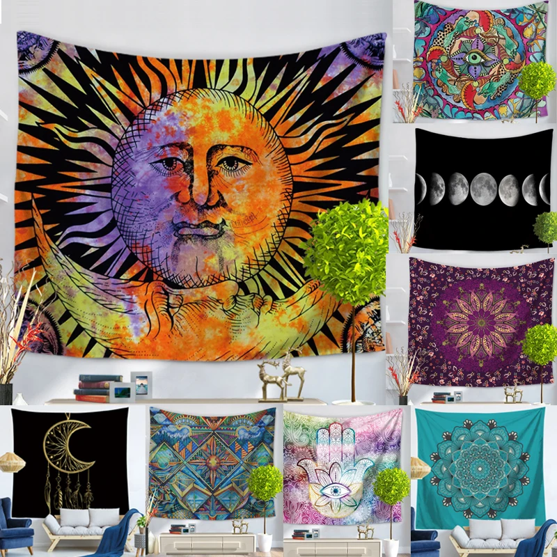 Луна и солнце Гобелен Мандала Настенный Ковер 75*90 см Мути-fucntion пляжное полотенце