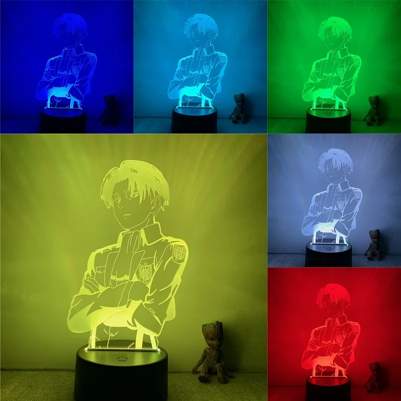 3D Nightlight Anime Attack on Titan Rivaille Ackerman Action Figure 7 Colors Touch Optical Illusion Table Lamp Gift Decor Model | Игрушки и
