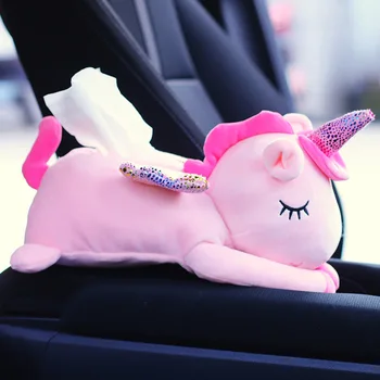 

Car Cartoon Tissue Box Automobile Armrest Box Cover Plush Toy Cute Unicorn Doll Tissue Set Paper Set