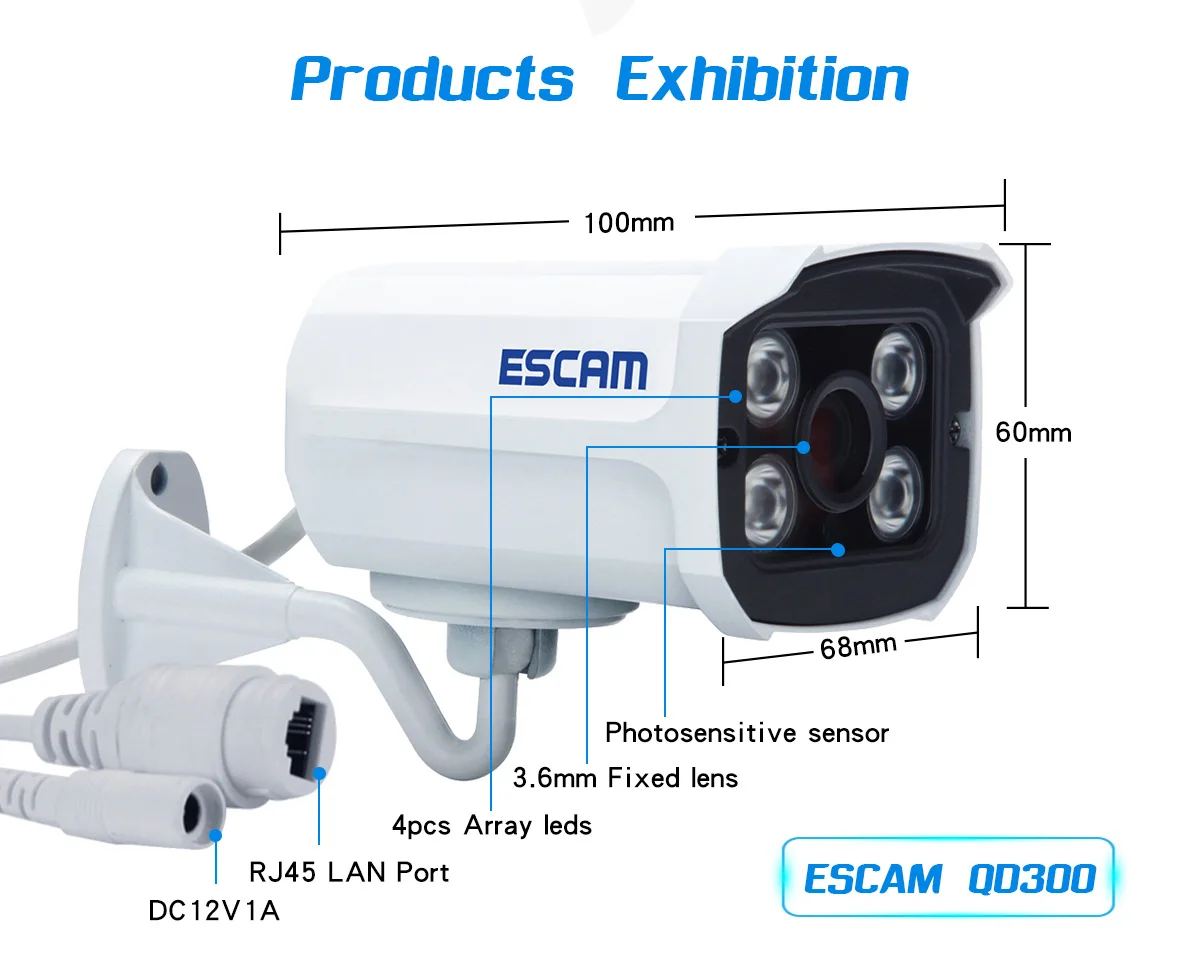 Escam кирпич QD300 POE ONVIF HD 1080P P2P облачная ИК-камера безопасности IP камера POE IP66 Водонепроницаемая обновленная версия