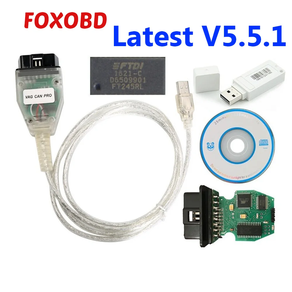 Последний V5.5.1 VCP OBD2 Диагностический Интерфейс VAG CAN PRO FT245RL FTDI многоязычный