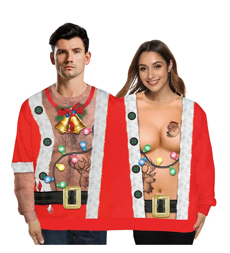 Двойной Рождественский свитер Праздничная пародия 3D цифровая печать пары из двух частей Уродливый Рождественский свитер сиамская команда осень зима - Цвет: 1