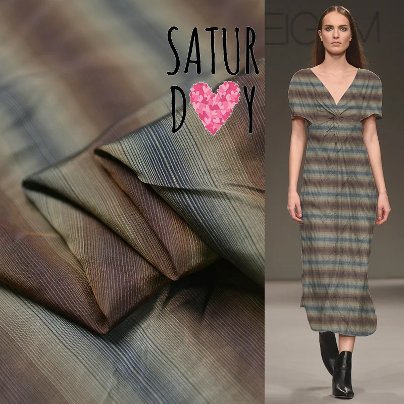 18 летняя Новинка 65% шелк 35% хлопок полосатая ткань с принтом для женского платья шириной 140 см 14Momme модная ткань для шитья своими руками распродажа