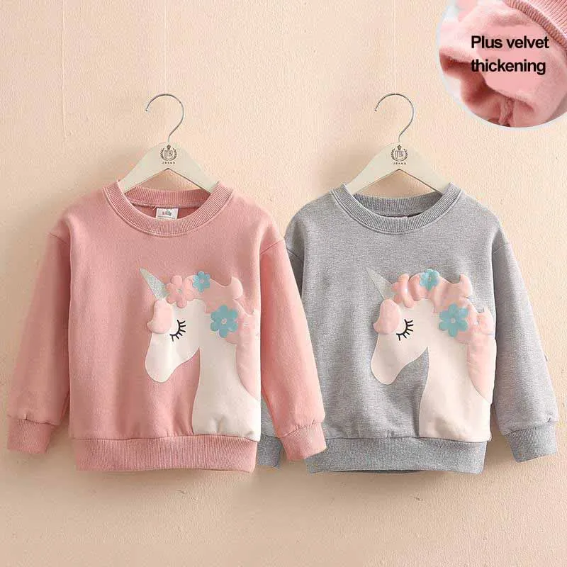 

Spring Autumn Girls Sweatershirts Cute Unicorn Hoodies Print Children Pullover Hoodie Warm and Velvet Long Sleeve Girls Clothing