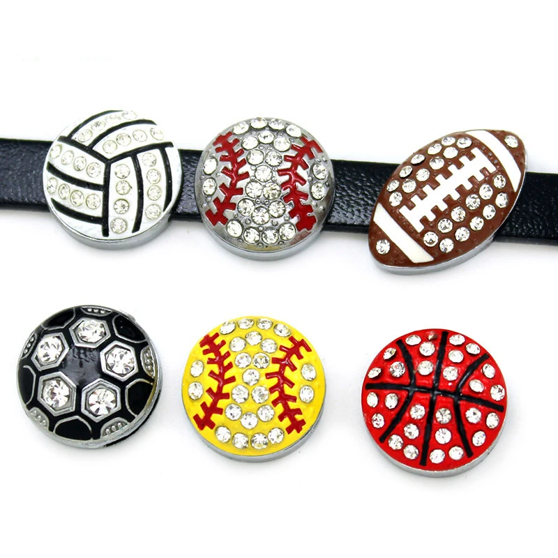 Crystal Basketball Baseball USA Football Volleyball Slide Charms Sport Sliders For 8mm Bracelet Necklace 2019 DIY Jewelry Making | Украшения