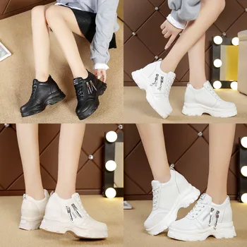

CHIMIZHAI Women Shoes Platform White Sneakers Height Increasing Pumps Wedges Ladies Super High Hidden Heels Autumn WY76