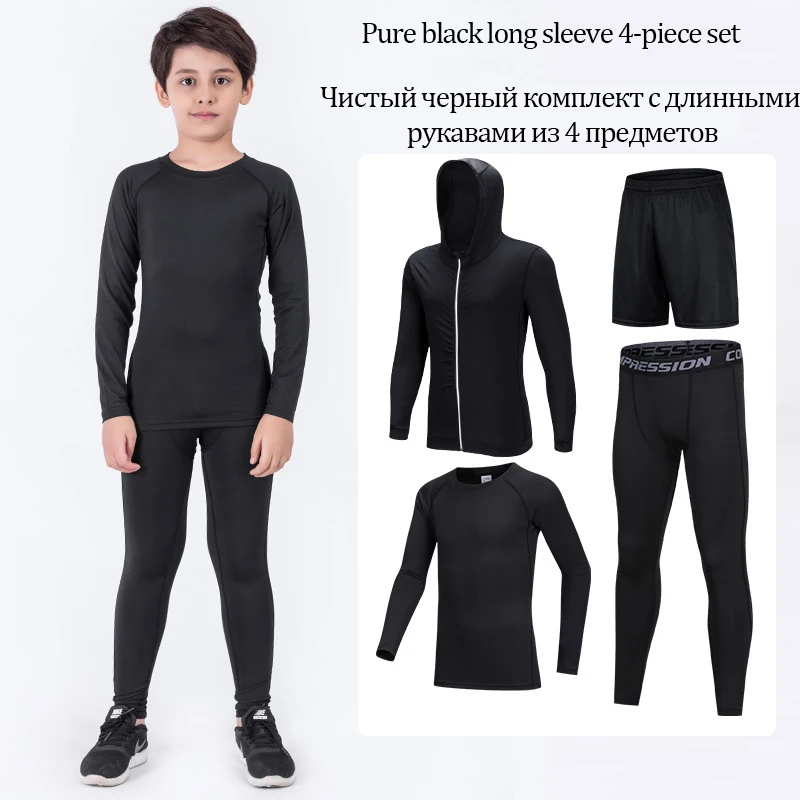 Children Mma Compression Sport Suit 4 Piece Set Boy Kids Sports Running Suit Rashguard bjj Training Football Gym Tights Clothing