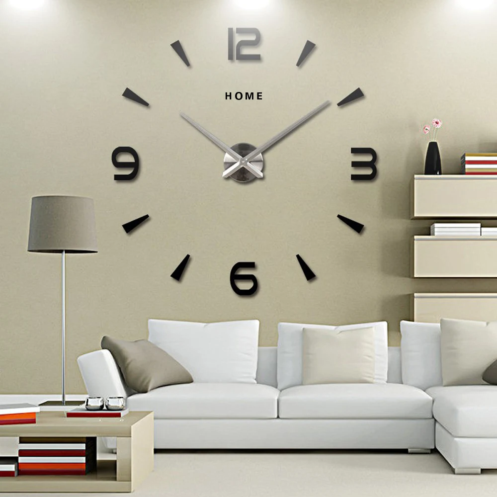 Акриловые большие настенные часы, стикер, Немой 3D, DIY, самоклеющиеся настенные часы, современный дизайн, зеркальные настенные наклейки, s, домашние буквы