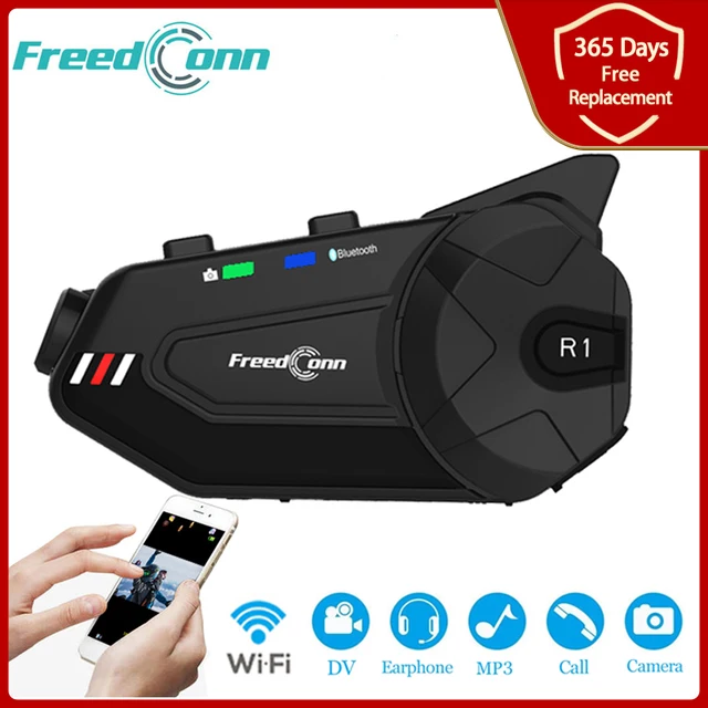 Freedconn R1 בתוספת אופנוע קסדת אוזניות קבוצת אינטרקום עמיד למים 1080P WiFi וידאו מקליט 6 רוכבים Bluetooth האינטרפון