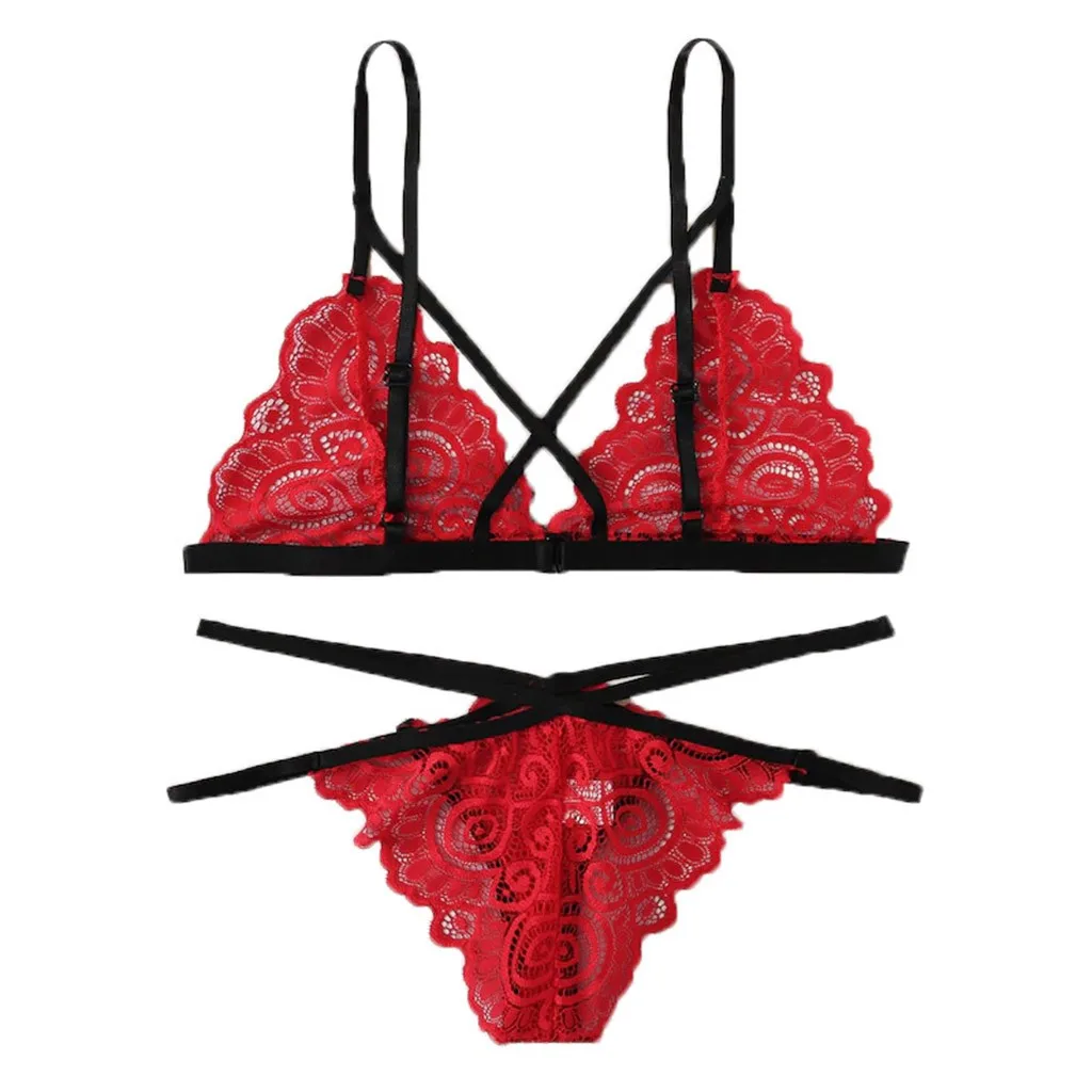 Low Price Loss Sale 2019 New Sexy Women Plus Size Lace V-Neck Bra +Thong Lingerie Set Underwear S-2XL Dress For Sex Beautiful