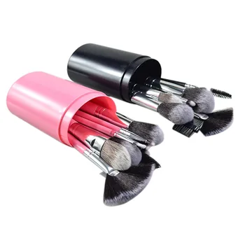 

12Pcs/Sets Eye Shadow Foundation Eyebrow Lip Brush Cosmetics Makeup Brushes Tool Leather Cup Holder Case Kit