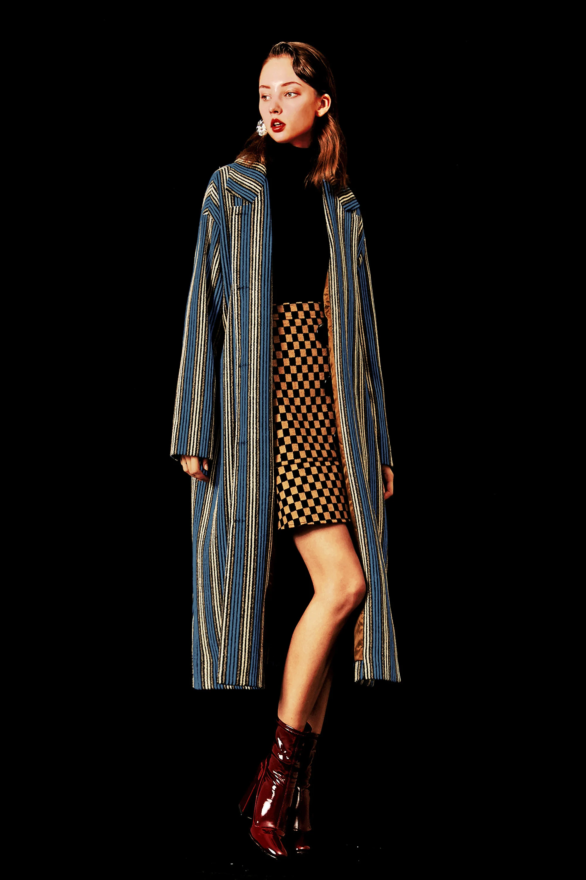 EELMOOR 2019AW синее шерстяное пальто в полоску