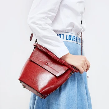 

Ellacey 2020 Summer Design Bucket Bag Lady Brand Multifunction Use Satchel Crossbody Bag Casual Split Leather Messenger Bag
