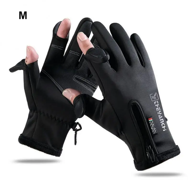 2022 1Pair Outdoor Winter Fishing Gloves Exposed Two-finger Non-Slip Screen Waterproof Non-slip Wrist Elastic Warm Fishing Glove