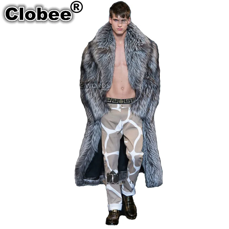 6XL зимние мужские длинные меховые пальто с воротником из искусственного лисьего меха мужская серая верхняя одежда из искусственного меха плюс размер Меховая куртка 4XL 5XL