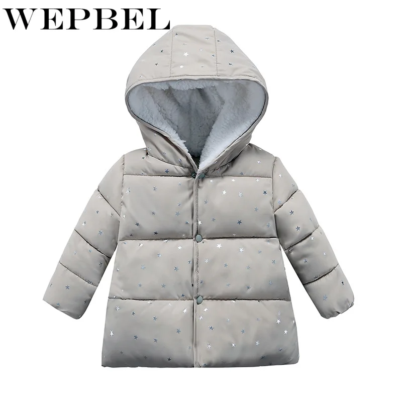 WEPBEL зимняя стеганая куртка с капюшоном для девочек, утолщенный пуховик