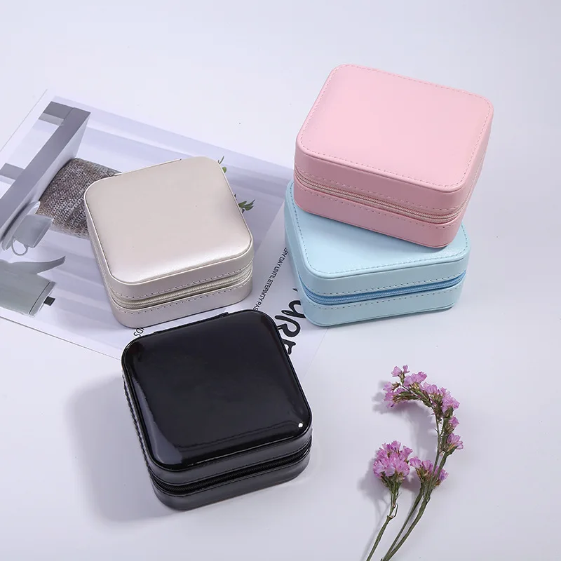 

Exquisite Jewlery Box Zipper Shock-resistant Portable Double Layer Cosmetic Box Solid Color Leather Accessories Jewelry Box kou