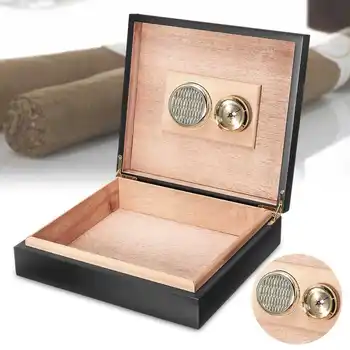 

20 Count Black Cedar Wood Lined Cigar Storage Case Box with Humidor Humidifier Hygrometer Cigar Moisturizing Device