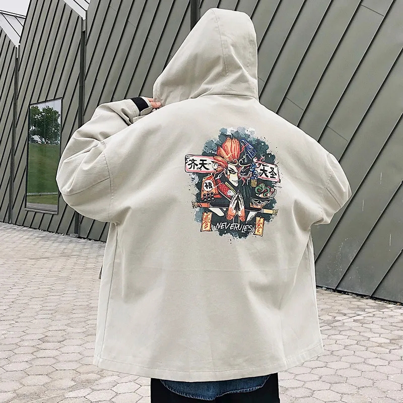 New Sweatshirt Men Street Long Sleeve Loose Jacket Coat Japan Style Cartoon Printed Hooded Zipper Male Outwear M-2XL