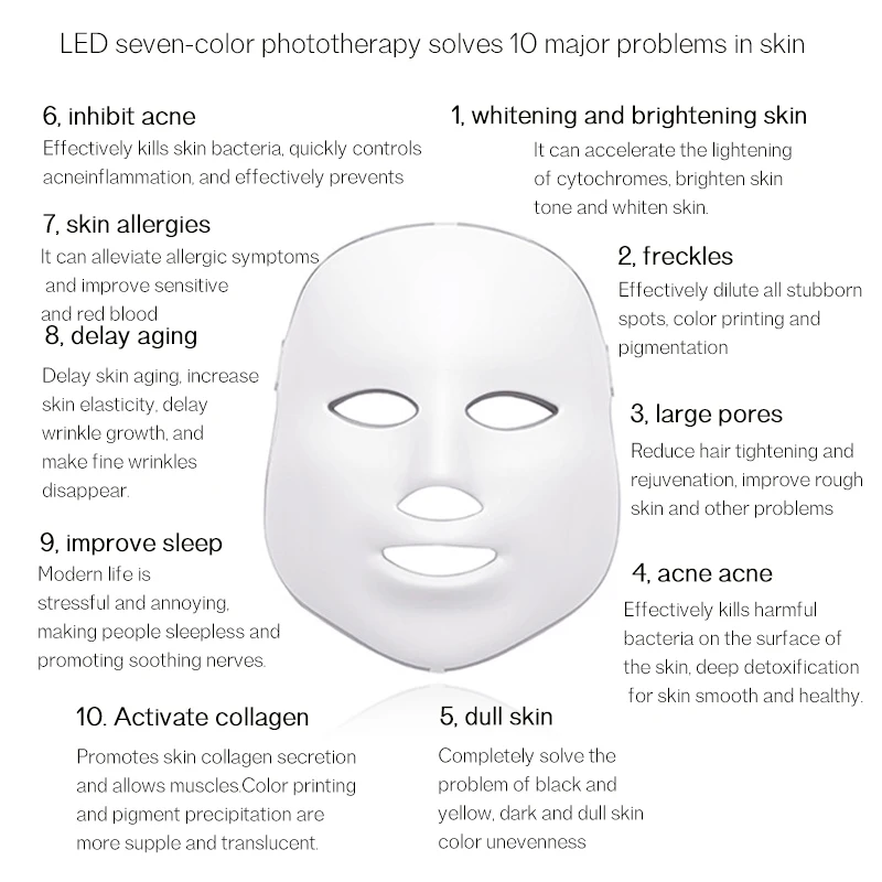 7 Colours LED Facial Mask Mascara Facial Aesthetics Skin Care Rejuvenation Wrinkle Acne Removal Face Beauty Instrument