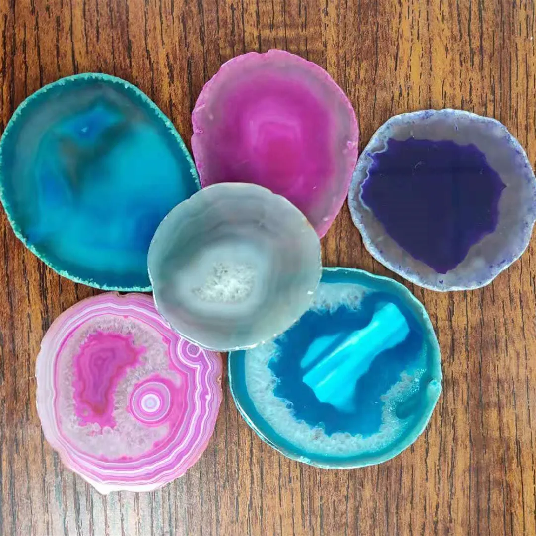 1pcs 70-90g Red Blue Purple Crystal AGATE SLAB Geode Amethyst Crystal Mineral Coaster Electroplated Edging Geode Agate slice 2