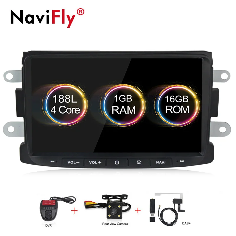 NaviFly android 9 автомобильный мультимидийный навигатор навигационный плеер для Lada Xray 2/renault dacia/Duster/Logan/Sandero 2GB RMA 32GB rom DSP - Цвет: camera dvr DAB