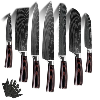

SOWOLL Japanese Kitchen Knives Laser Damascus Veins Chef Knife Halloween Christmas Gift Free Gift Knife Covers Sheath Tools