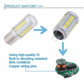 

Backup LED Light Bulbs 2pcs Lamps 33 SMD Brake Super Bright Turn Signal Reverse 2X