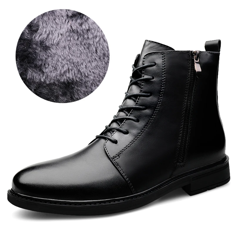

Winter warm plus fluffy cotton shoes Martin boots men's leather high to help business dress shoes men's boots large size