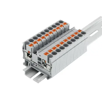 

Din Rail Terminal Block 10Pcs PT-6 Connectors Push In Spring Screwless Feed Through PT6 Wire Connector Conductor