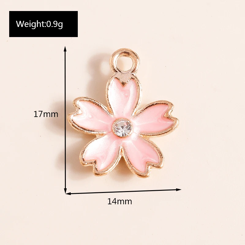 10pcs 14*17mm Fancy Pink Crystal Flower Charms for Jewelry Making Enamal Alloy Plant Charm for Necklace Earrings Making Findings