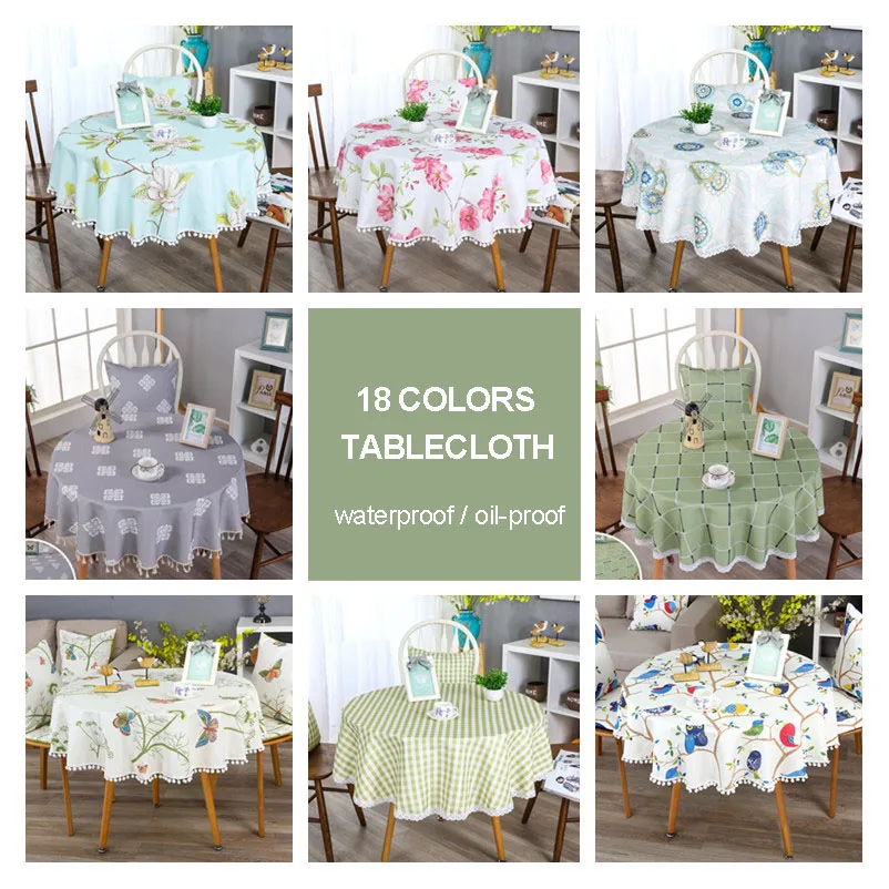  Korean Pastoral Lace Round Table Cloth Waterproof Table Cover Floral Print Tassel Coffe Tablecloth 