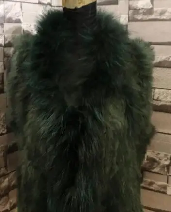 dark green Harppihop Мех Новая натуральная куртка из натурального меха кролика мех вязаный жилет с меховым капюшоном длинное пальто куртки с карманом женские зимние - Цвет: dark green