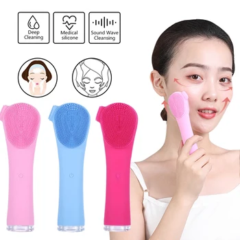 

Silicone Ultrasonic Facial Cleansing Rechargeable Vibration Face Cleaning Brush Face Washing Pore Clean Massager Skin Care Tool
