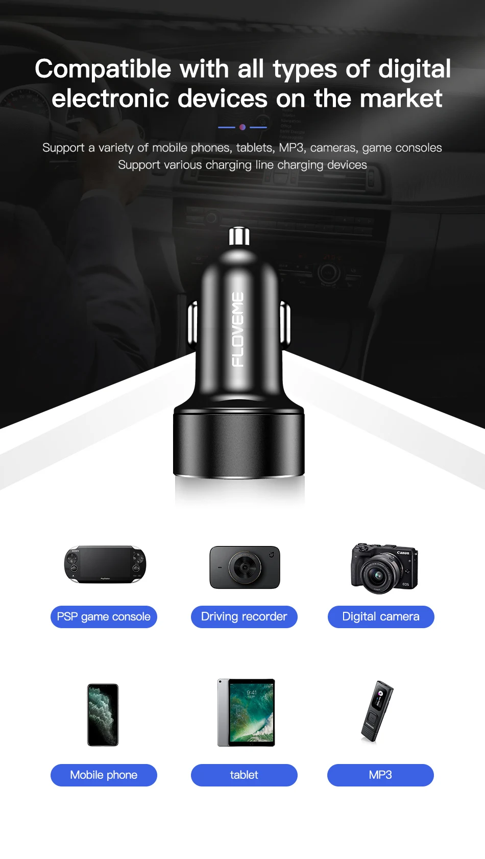 FLOVEME Quick Charge 3,0 быстрое автомобильное usb-устройство для зарядки телефона прикуриватель мобильного телефона автомобильное зарядное устройство QC 3,0 Carregador для iPhone Xiaomi