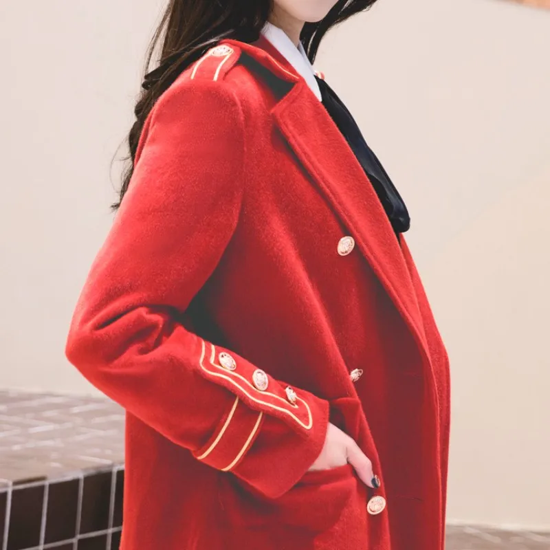 Двубортное пальто в стиле милитари шерсть норки пальто британский стиль дизайнерские рабочие Бизнес смеси в Корейском стиле, пальто Верхняя одежда для детей Зимние Для женщин плащ-Тренч