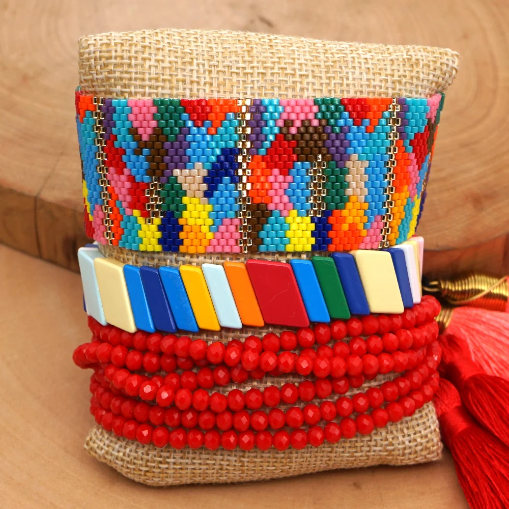 Go2boho браслет с эмалью плитки MIYUKI браслеты Pulseras Mujer Бохо красный кристалла ювелирные изделия ручной работы браслет с кисточками для ношения выше локтя Bileklik - Окраска металла: MI-S190246