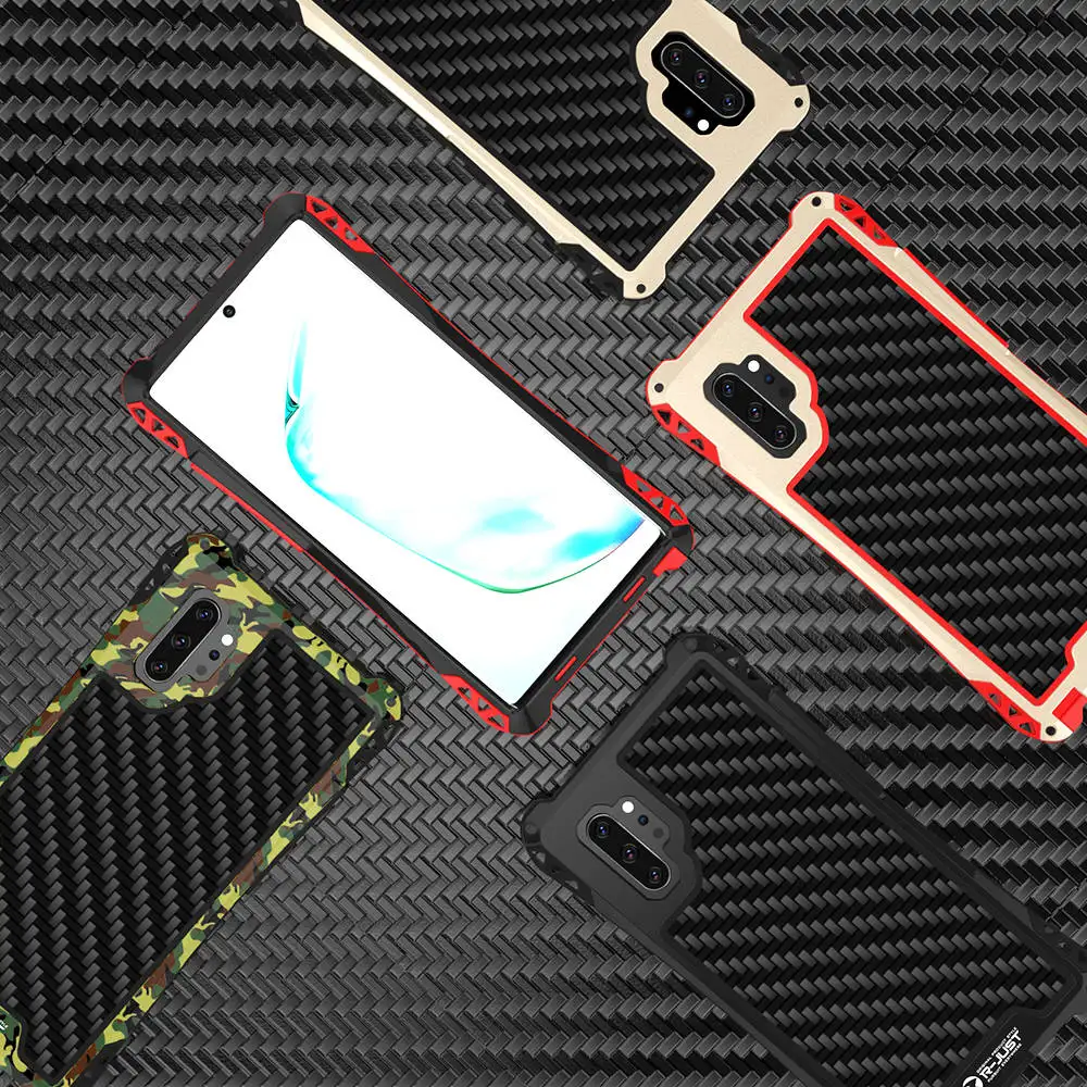 Armor Aluminum Bumper for Samsung Galaxy Note 10 Plus 9 8 S10 5G S9 S8 S7 Cover Carbon fiber Tri-proof Waterproof Dirtproof Case |