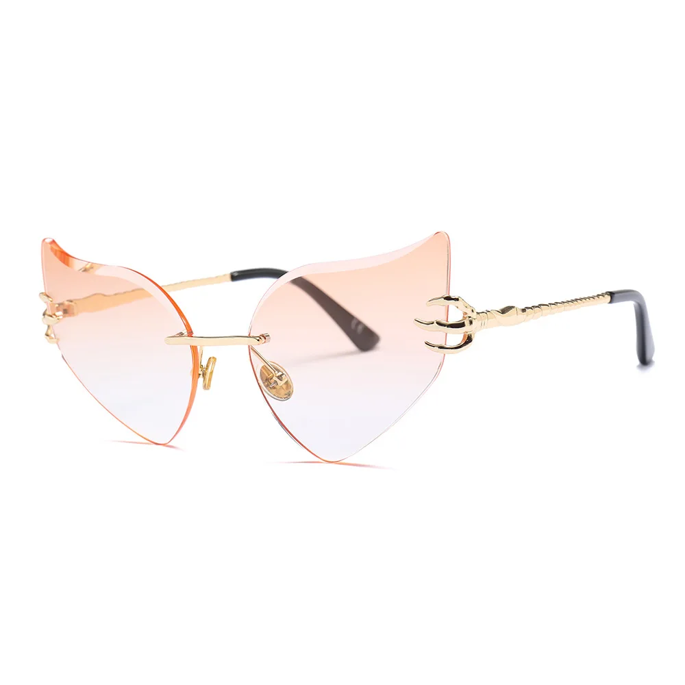 Новые солнцезащитные очки без оправы с кошачьим глазом, женские, нестандартные бескаркасные солнцезащитные очки, винтажные Индивидуальные женские мужские очки UV400 - Цвет линз: 7