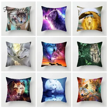 

Fuwatacchi Wolf Cushion Cover Animal Dog Moon Tiger Fox Pillow Cover For Home Sofa Chair Decoration Polyester Throw Pillowcases