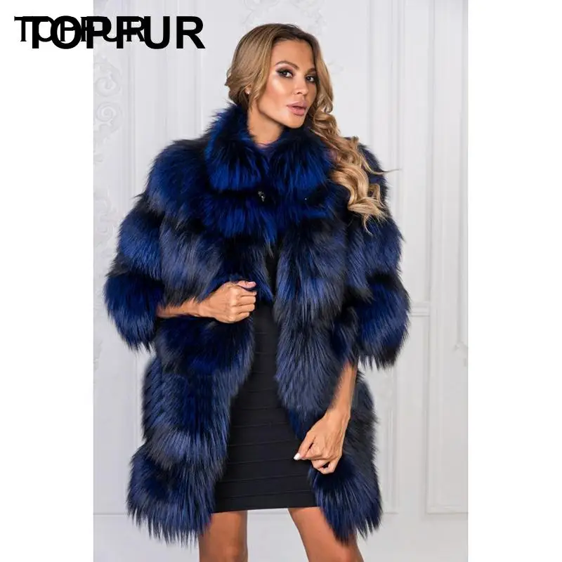 Женская Шуба из натурального меха TOPFUR теплая шуба средней длины Лисьего зима 2021 |