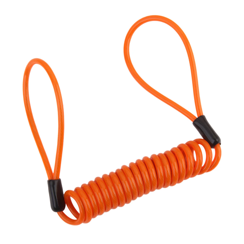 Orange security brake disc lock reminder cable coil wire motorcycle scooter