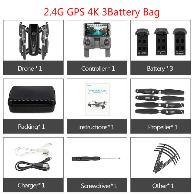 2.4G 4K 3Battery 5G Wifi gps Дрон 4K с камерой HD air pix Дрон анти-встряхивание Квадрокоптер WiFi FPV RC Квадрокоптер Дрон селфи Следуйте за мной - Цвет: 2.4G 4K 3Battery