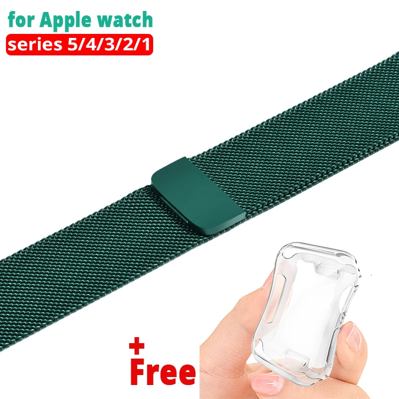 Dark green ТПУ чехол Миланская петля ремешок для Apple Watch Band series 5 44 мм 38 мм браслет из нержавеющей стали для iwatch 4 3 40 мм 42 мм ремешок для часов - Цвет ремешка: Dark green