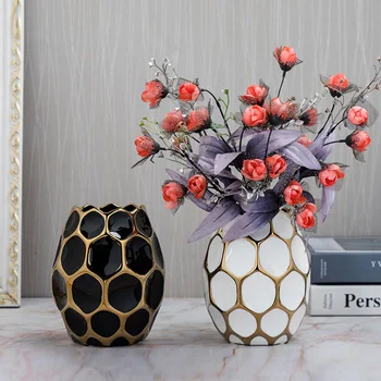 

EUROPEAN ELECTROPLATED GOLDEN DIAMOND VASE CERAMIC SIMPLE HOME DECORATION ENTRANCE THE STUDY TABLE FLOWER VASE HOME DECORATION
