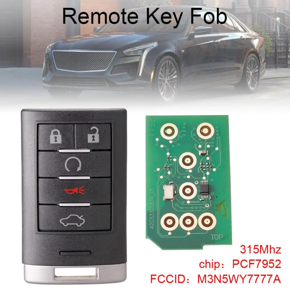 

315Mhz 5 Buttons Remote Keyless Entry Remote Key Fob Car Key M3N5WY7777A Fit for Cadillac CTS STS New