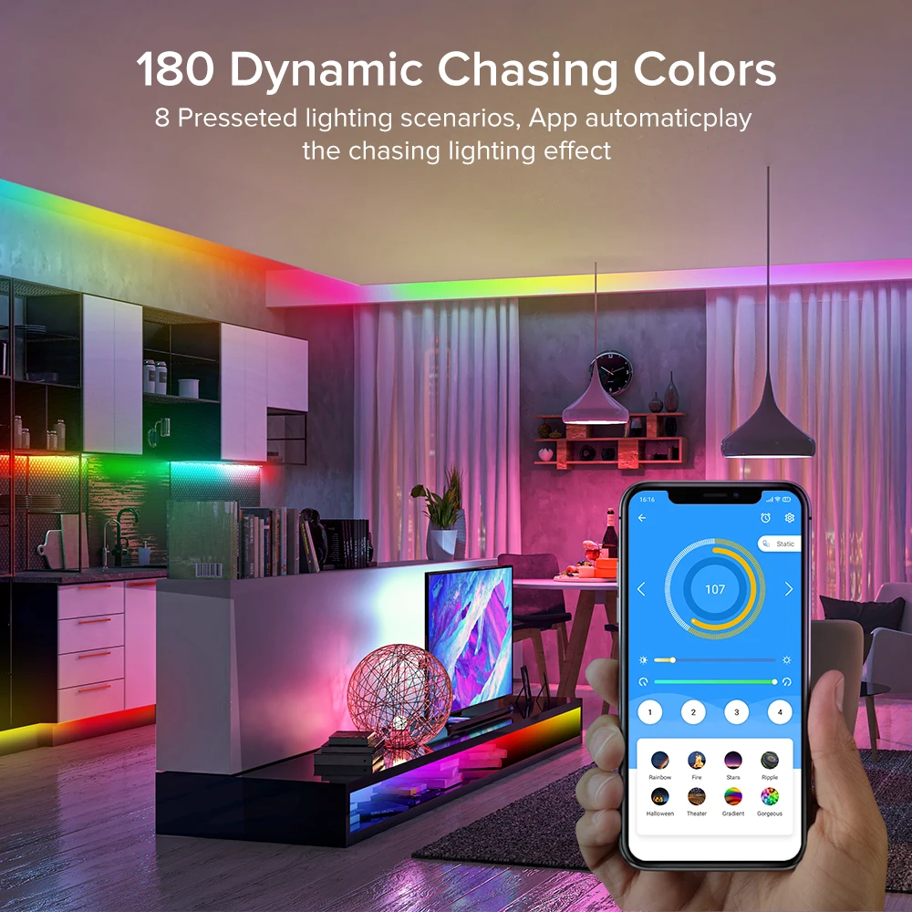 US $10.13 RGB Led Strip Light RF Wifi Alexa Bluetooth Control WS2812B IC Led Lights Stripe Led Lights For Room Party TV Home Lightings 10M