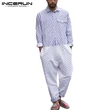 INCERUN Винтаж Повседневное Для мужчин с принтом в стиле пэчворк с отложным воротником с длинными рукавами комбинезон мешковатые уличная мода Для мужчин s спецодежды комбинезоны джоггеры